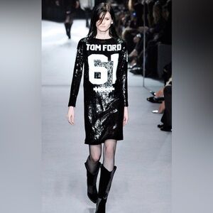 Not Tom Ford Black Sequin Long-Sleeve Logo Shift Dress Molly as is no label